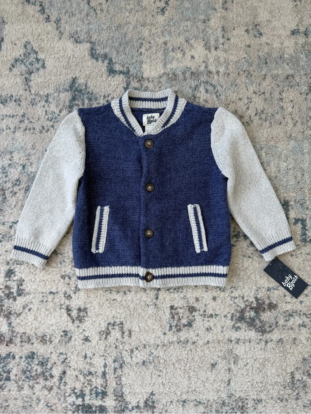NWT Baby B'gosh Navy and Heather Gray Knit Baby Jacket, Size 12 months